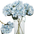 Kisflower Blue Hydrangea Artificial Flowers - 6 Pcs Faux Silk Hydrangeas for Home & Wedding Decor