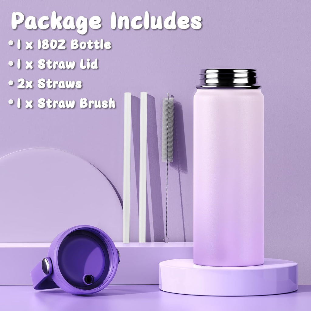 Skiennix 18oz Kids Insulated Water Bottle - BPA-Free Stainless Steel, Leak-Proof Tumbler (Purple)