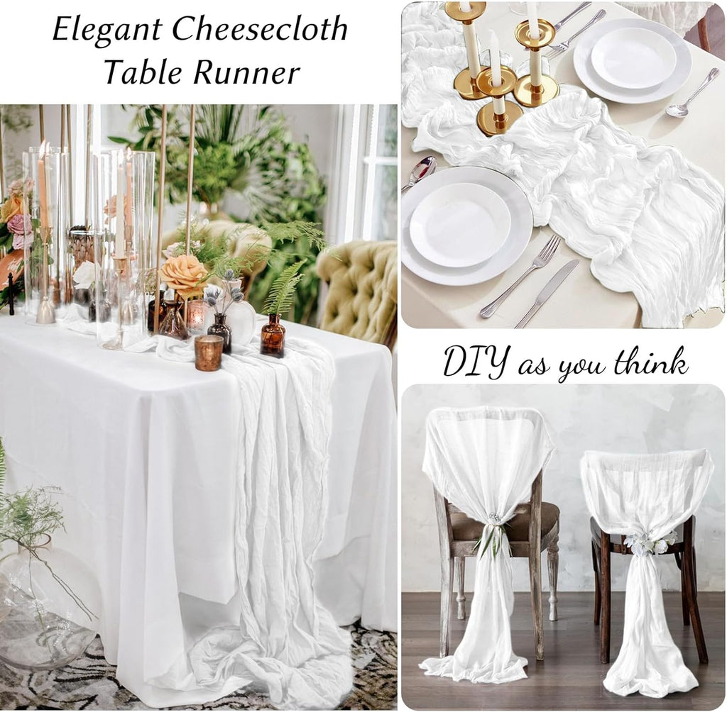 Skiennix 12 Pack White Spring Easter Table Runners - 10FT Boho Gauze Cheesecloth | 21 x 120 Inch for Weddings & Parties