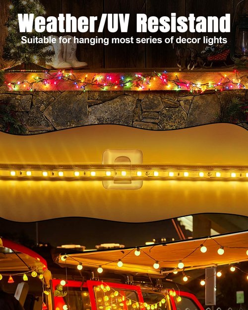 LZC Outdoor String Light Hooks - 25 Pack Heavy-Duty Waterproof Adhesive Clips for Easy Hanging
