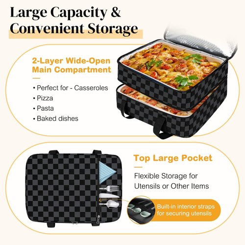 Coobiiya Insulated Casserole Carrier - Thermal Tote Bag Keeps Food Hot or Cold | Fits 9" x 13" Baking Dish
