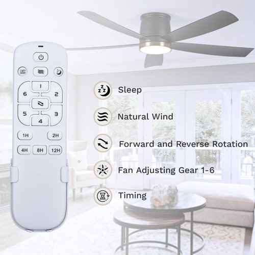 DWVO 52 Inch Ceiling Fans with Lights, Flush Mount Ceiling Fan with Remote Control, 3CCT Dimmable LED, Quiet Reversible DC Motor, 6 Speeds, 5 Blades Ceiling Fan for Bedroom, Living Room, Dining Room