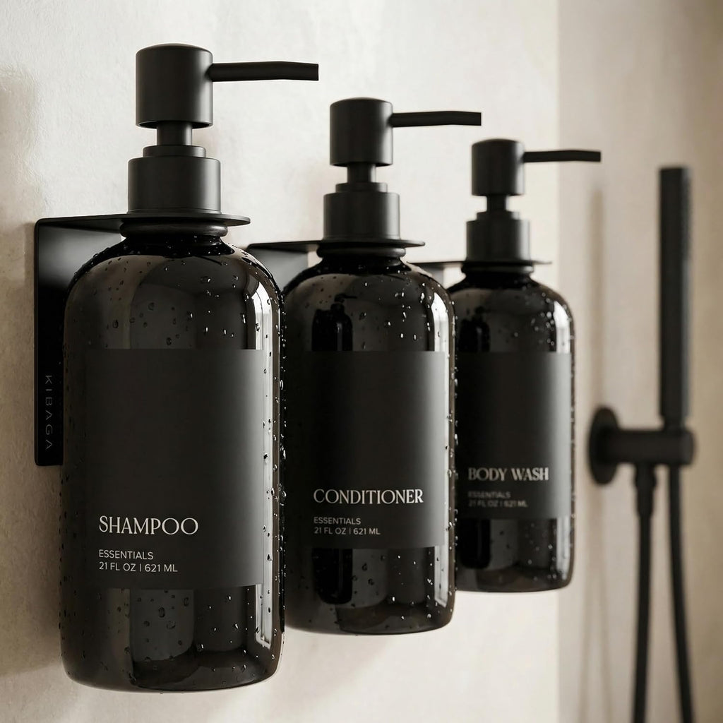Stylish Shampoo & Conditioner Dispenser Set - Modern 21oz Wall-Mount Soap Bottles with Labels