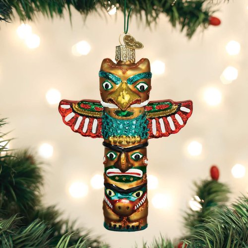 Old World Christmas Totem Pole Ornament, Multi Glass Blown Ornament for Christmas Tree, Handcrafted Holiday Decoration, Native American Collection