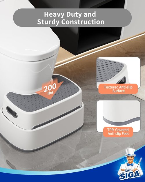 MR.SIGA Toilet Stool - Heavy Duty Anti-Slip Bathroom Step for Adults & Kids | Off-White & Dark Gray