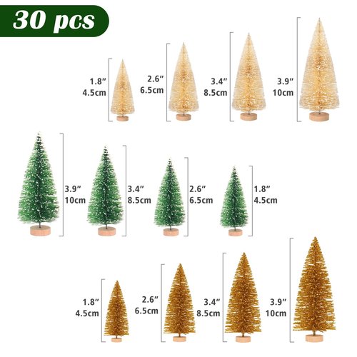 Desktop Miniature Pine Tree Tabletop Christmas Tree Small Pine Tree Decor Christmas Tree Toppers 30pcs(Silver/Gold/Green 30pcs)