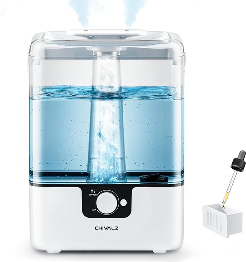 CHIVALZ 6L Cool Mist Humidifier - Quiet Top Fill Design for Bedroom & Baby | 50 Hours, Night Light, White