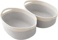 JMvicyroam Woven Storage Baskets - Small Rope Bins with Handles for Organizing Shelves | White & Grey, 2 Pack