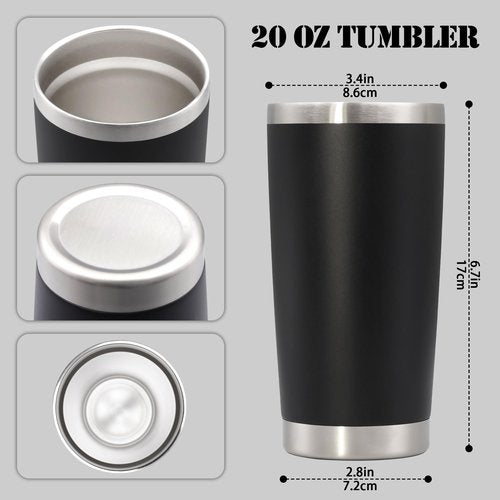 Eyasure 20 oz Tumbler with lid Double Wall Vacuum Insulated Tumblers Stainless Steel Coffee Mug Travel Coffee Tumbler Powder Coated Tumbler Cup Keep Hot&Cold - (Black 6 Pack)