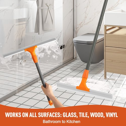 CLEANHOME Silicone Floor Squeegee for Shower Glass, Floor, and Garage - Heavy-Duty Pet Hair Remover, Bathroom Tile Cleaner, Window Wiper - Flexible, No Streaks, Compact Storage