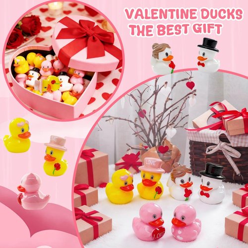 Exasinine 60 Pcs Valentine Ducks Mini Resin Duck Valentine's Day Mini Ducks Tiny Ducks for Valentine Decor Home Tabletop Micro Landscape Vase Cake Birthday