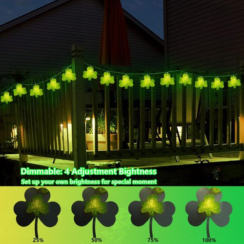 St Patricks Day Lights 6.8Ft Green Shamrock String Lights 10 LED Shatterproof Lucky Clover Light Battery Operated with Remote Timer, St Patricks Shamrock Light Indoor for Party Home Irish Decor