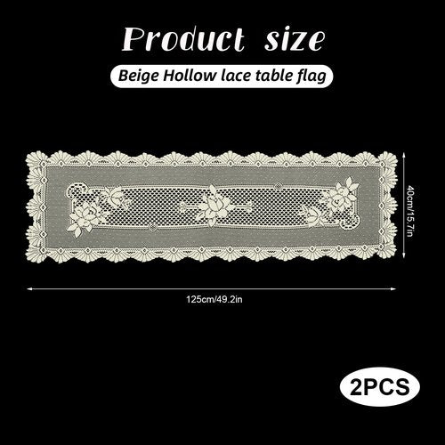 2 Pack 15.7x49.2 Inch Lace Rectangular Table Runner,Beige Dresser Scarf Doilies,Coffee Table Runner for Bedroom Furniture,Home Decor(Window)