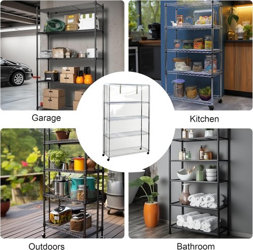 IndigoTempest9 Clear PVC Shelf Cover – Fully Visible Waterproof Wire Rack Protector with Zipper, 36" W x 18" D x 72" H, Cover Only