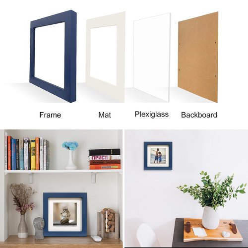 LEKAIYA 6x6 Blue Picture Frames, Square Solid Wood Photo Frame for Tabletop or Wall Mounting