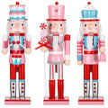 Geetery 3 Pcs Valentine Nutcracker Figures Decor 14 Inch Wood Pink Nutcracker Table Centerpiece Valentine Gift for Holiday Shelves Indoor Tabletop(Cake Style)