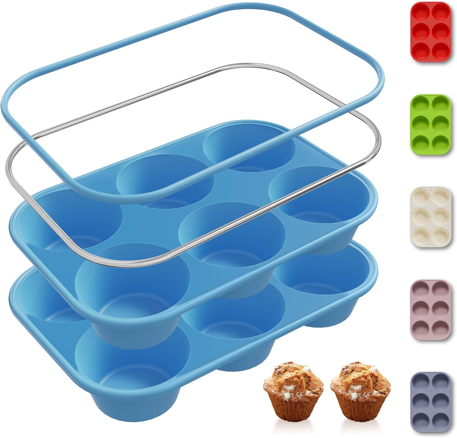 Skiennix Jumbo Muffin Pan - 2 Pack Silicone Molds with Metal Reinforced Frame | Oven Safe, Non-Toxic