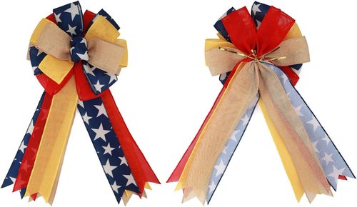 Meseey Patriotic Bow Set - Large Red & Blue Ribbon Bows for 4th of July Wreath Decoration