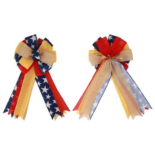 Meseey 1 Pcs Large Red and Blue Patriotic Bow Yellow Deployment of Troops Ribbon Bow for Bunting Wreath Holiday Independence Day 4th of July Party Door Wall Decoration (Patriotic)