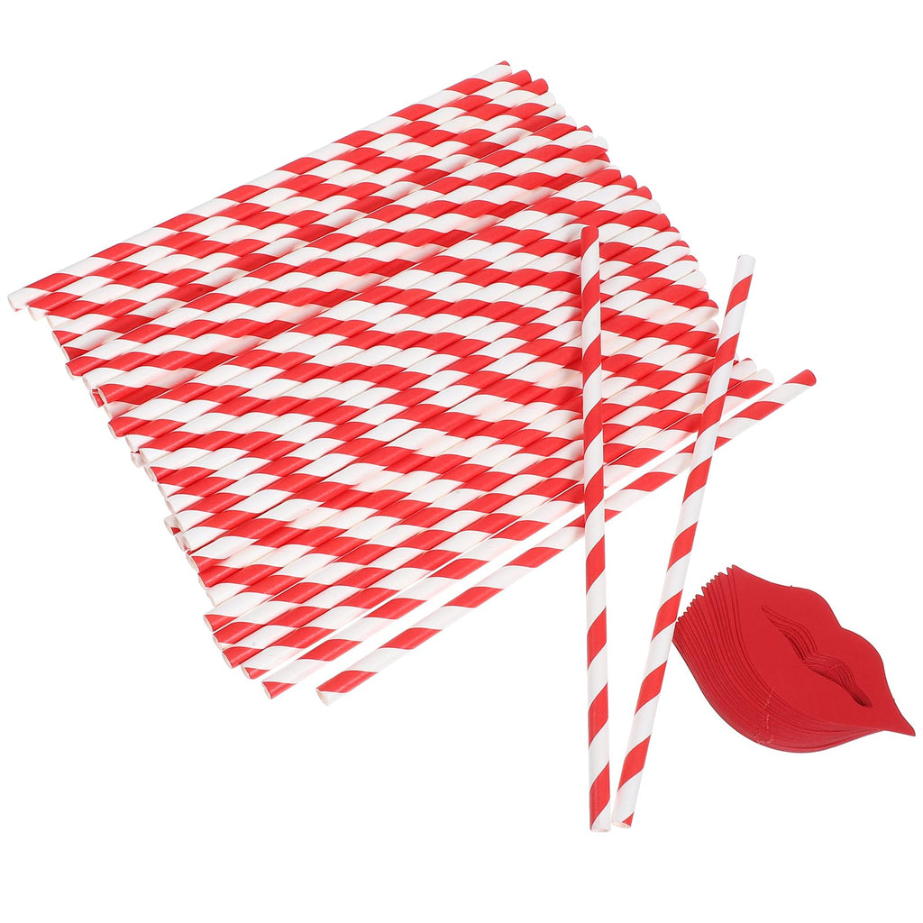 Paper Drinking Straws Red Lips Decorative Cocktail Drinking Straws for Birthday Wedding Christmas Shower Theme Decoration Supplies（40 Pack）