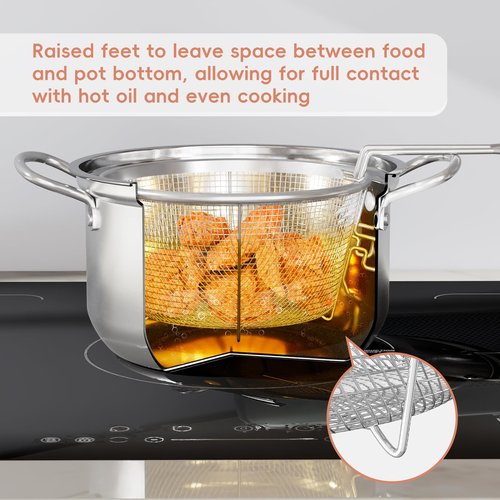 4L/4.2Qt Deep Frying Pot with Basket, Multi-Functional Stainless Steel Stove Top Deep Fryer Pot with Basket and Lid & Oil Strainer For Frying, Stewing, Boiling for Home Use
