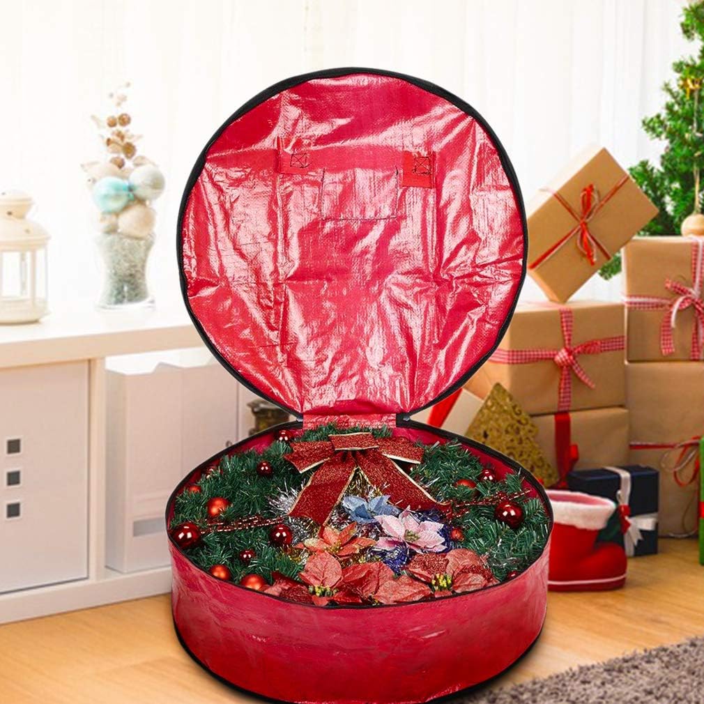 ProPik Christmas Wreath Storage Bag - Heavy-Duty Tear-Resistant Holiday Container | 36” X 8” (Red)