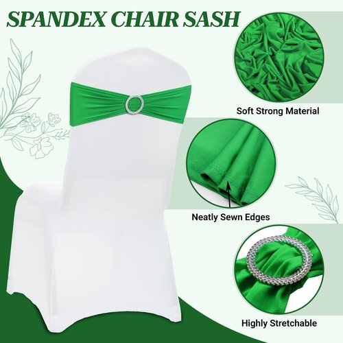 MDS Spandex Chair Sashes - Universal Fit Elastic Stretch Ties with Buckle for Weddings | Light Green - Pack of 25