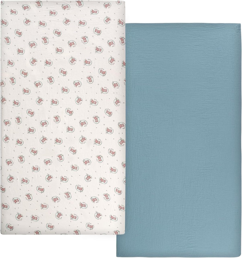 Skiennix Baby Crib Sheets - Soft Cotton Muslin | 2 Neutral Fitted Sheets for Toddler Bed 54 x 28 Inch