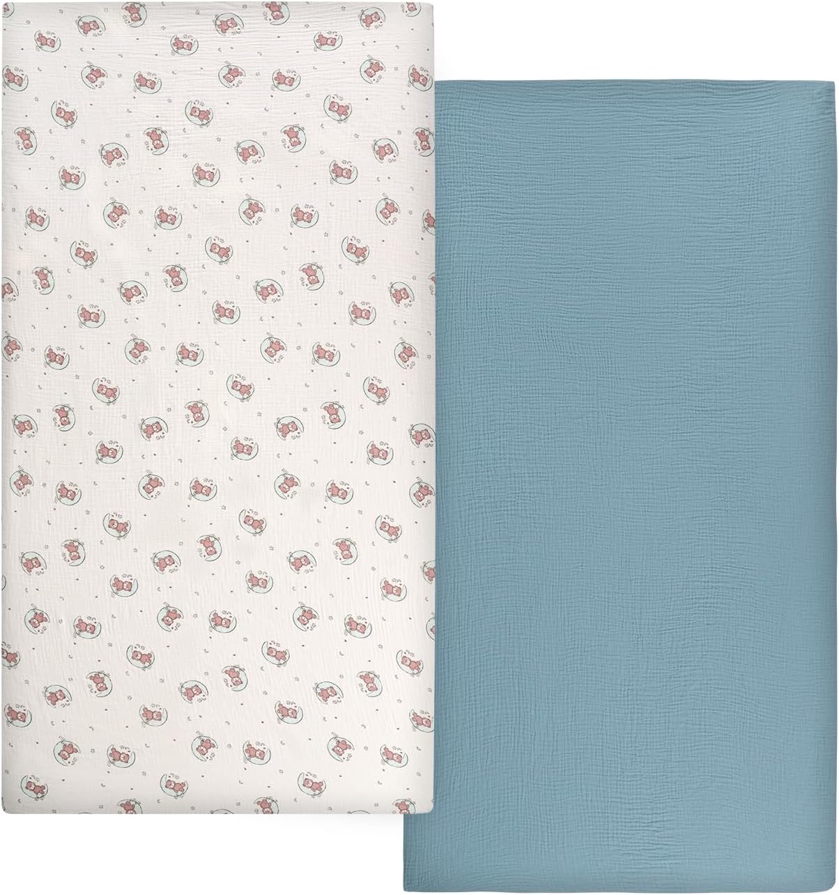 Skiennix Baby Crib Sheets - Soft Cotton Muslin | 2 Neutral Fitted Sheets for Toddler Bed 54 x 28 Inch