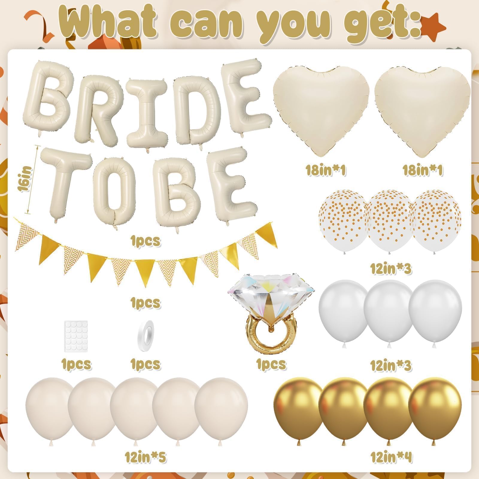 Sand White Bachelorette Party Decorations, Nude White Bride To Be Bridal Shower Balloons Decorations, White and Gold Balloons with Diamond Ring Cream Heart Balloons for Bachelorette Engagement Wedding