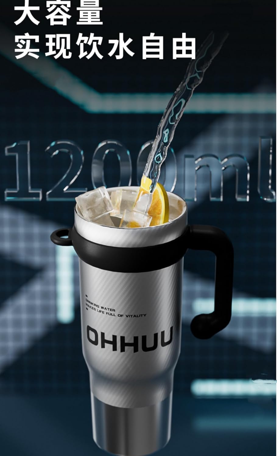 Skiennix Insulated Water Bottle - Large Capacity 316 Stainless Steel Vacuum Cup with Straw | Silver