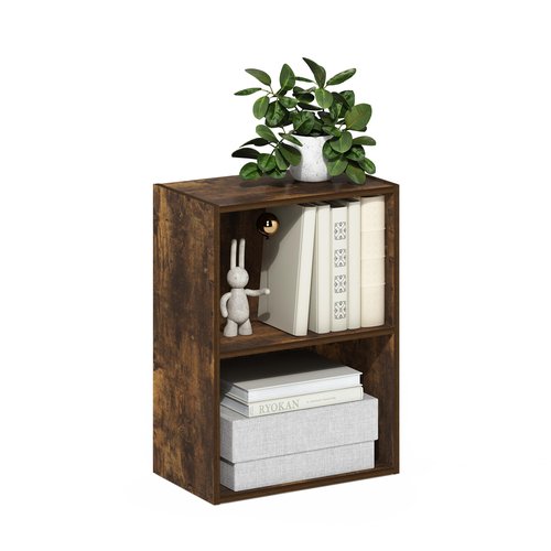Furinno LUDER Book Shelf, 2-Tier Modern Bookshelf, Open Shelves Bookcase 9 x 16 x 21, for Living Room, Bedroom, Home Office, Amber Pine