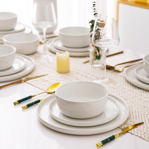 AmorArc Stoneware Dinnerware Sets,Round Reactive Glaze Ceramic Plates and Bowls Sets,Highly Scratch Resistant | Microwave & Dishwasher Safe,Service for 8 Dishes Set (24pc)