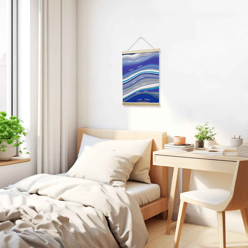 **Inhale Exhale Mental Health Poster | Blue Canvas Wall Art for Therapy & Counseling, 12x16 Inches**