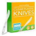 Stock Your Home Clear Heavy Duty Knives (300 Pack), Plasticware Disposable Knives Bulk, Plastic Utensils for Party Supplies