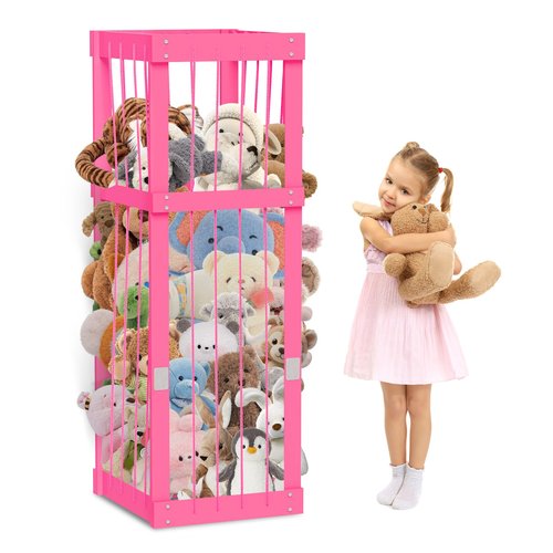 storenization Stuffed Animal Zoo Wood, Large Stuffed Animal Storage Plushies Storage, Pink Toy Storage Organizer for Kids Room Nursery Play Room Bedroom
