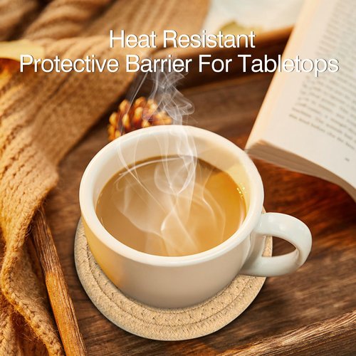 4.8 Inch Woven Drink Coasters Set of 4, Thick Absorbent Coasters, Boho Cotton Neutral Fabric Coaster for Desk Table Office Decor Posavasos for Coffee Cups with Gift Box (Multicolored, 4Pack)