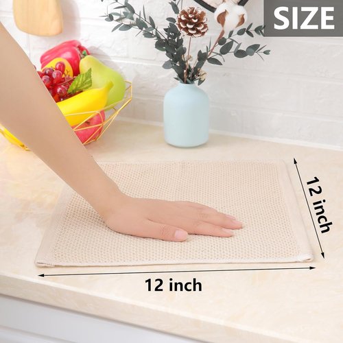 Homaxy Kitchen Dish Cloths - 100% Cotton Waffle Weave, Ultra Soft & Absorbent, 12x12 Inches, 6-Pack, Beige