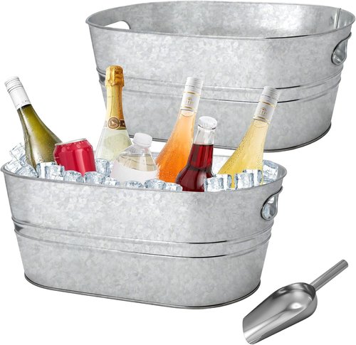 2 Pack 3 Gallon Galvanized Tub Ice Buckets for Parties Portable Beverage Tub Champagne Bucket Metal Ice Buckets for Cocktail Bar with Ice Scoop