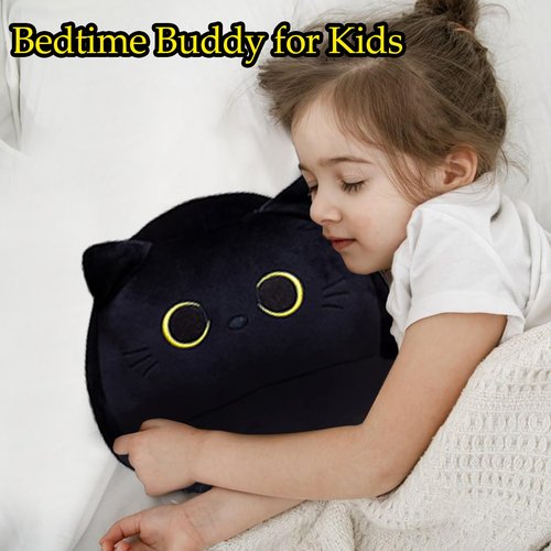AUTOKAKUM Black Cat Plush Pillow Soft Plushies Toy Cute Cat Stuffed Animal Toys 3D Cat Plushies Pillow for Home Decoration Cats Plush Doll Gift for Boys Girls (9inches Cat)