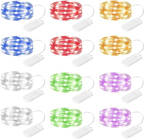 Brightown 12-Pack LED Fairy Lights - Waterproof Battery-Operated Silver Wire, 7 Feet, 20 Colorful Firefly Lights for Weddings, Parties & Bedrooms