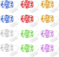 Brightown 12-Pack LED Fairy Lights - Waterproof Battery-Operated Silver Wire String Lights | 7 Feet, Multi-Color