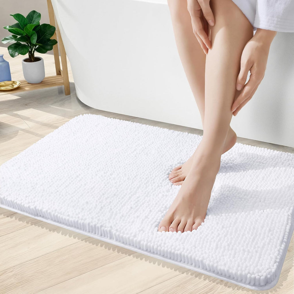 OLANLY Bath Rugs - Extra Soft Chenille | Quick-Dry, Machine Washable, 35x24 Inches - White Home Decor