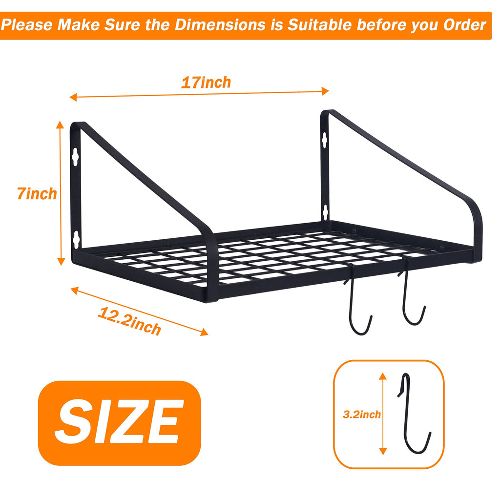 ZHOHO TANT Pot and Pan Hanger, Wall Mounted Pots and Pan Hanging Rack with 8 Hooks for Kitchen Cookware Utensils 2 DIY Methods Black Steel Hanging Pot Rack