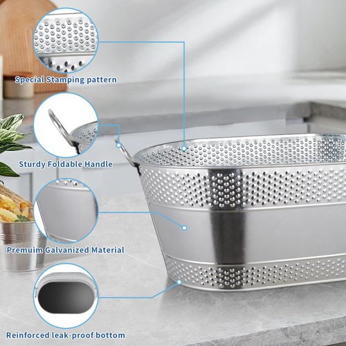 4 Gallon Galvanized Beverage Tub, 2 Pcs Heavy-Duty Ice Buckets Large Galvanized Drink Buckets with Handles for Catering Bars Parties