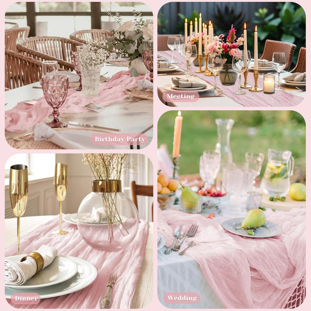 Regine Switzerland Pink Table Runner - 10 Ft Rustic Gauze for Weddings, Parties & Showers | Boho Style