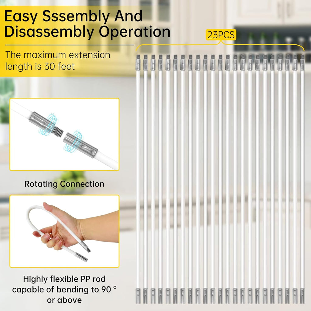 Skiennix Dryer Vent Cleaner Kit - 30 Feet Duct Cleaning Brush with 23 Rods & 4-Inch/6-Inch Brushes