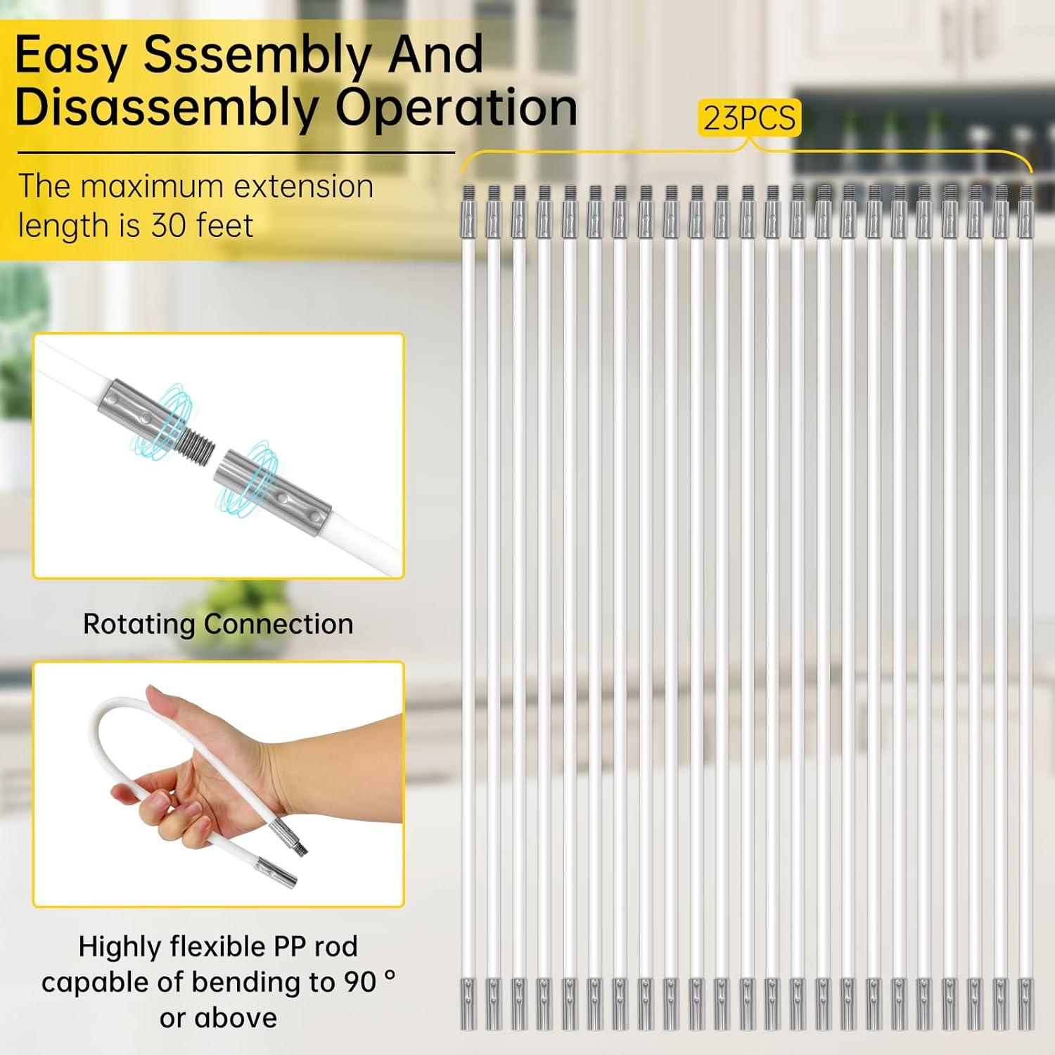 Skiennix Dryer Vent Cleaner Kit - 30 Feet Duct Cleaning Brush with 23 Rods & 4-Inch/6-Inch Brushes