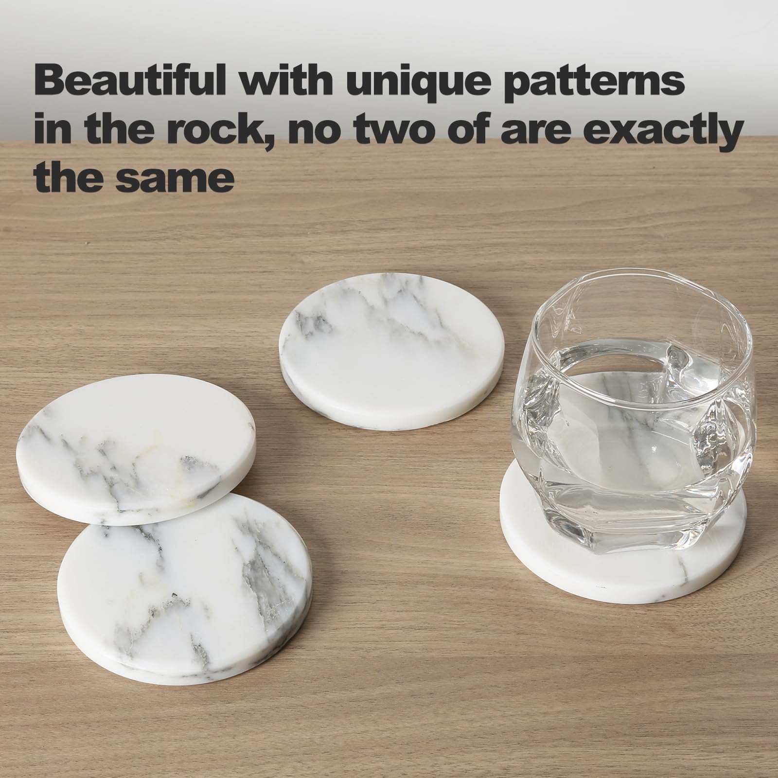 BCS Marble Coasters Set of 5 with Holder, Square Stone Drink Coasters for Coffee, Wine and Cocktails, Non-Slip Durable Cup Mats, Elegant Home, Bar & Kitchen Table Decor (Crema Beige)