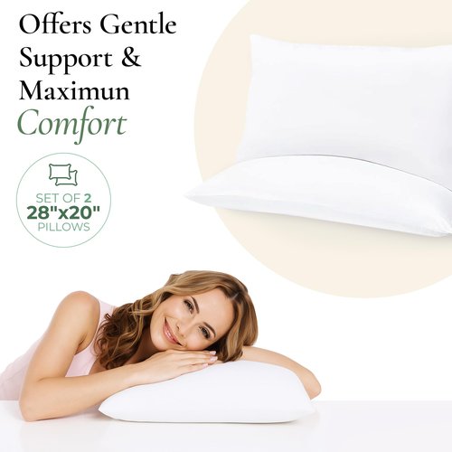 Fern and Willow Queen Size Bed Pillows - Set of 2, 28"x20" - Luxurious Ultra-Soft Cooling Pillow - Hotel Quality, Down Alternative Fill - Ideal Gift for Side, Back & Stomach Sleepers